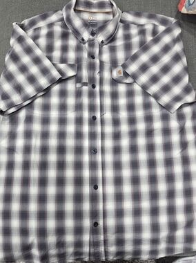 Carhartt Men’s Short Sleeve Plaid Button-Up Shirt - White & Gray